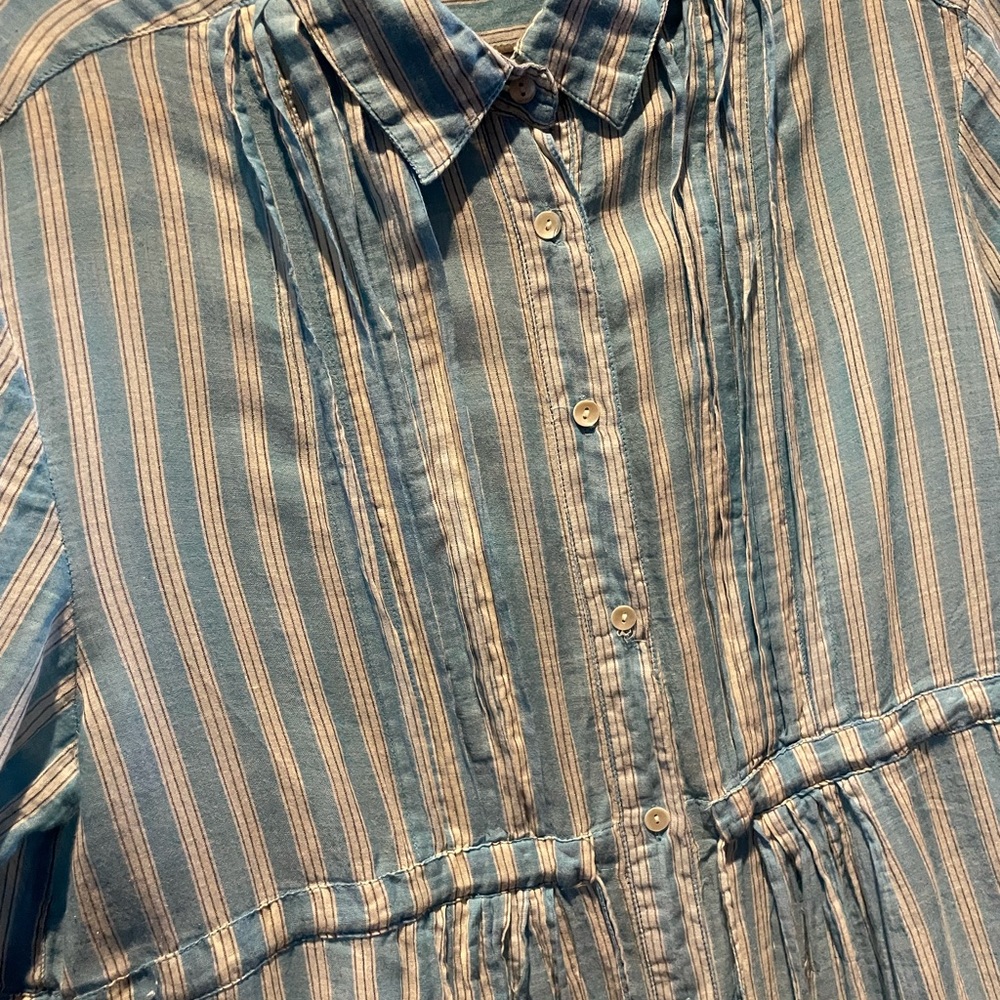 Zara Basic Long Button Down Blouse. Light Blue W/… - image 7